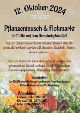 Pflanzentausch & Flohmarkt, ab 11.00 Uhr auf dem Gemeindeplatz in Bell/Eifel